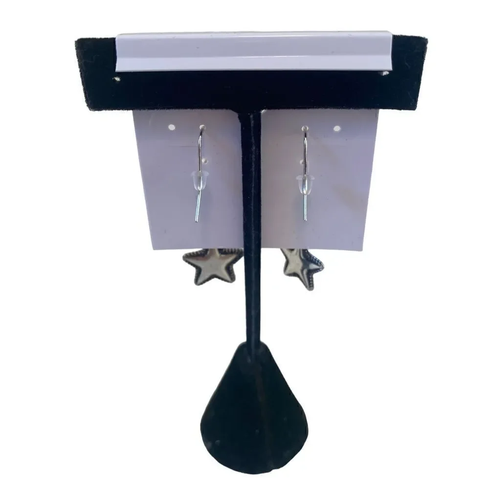 Lucky Brand Silver Toned Star Drop Earrings.